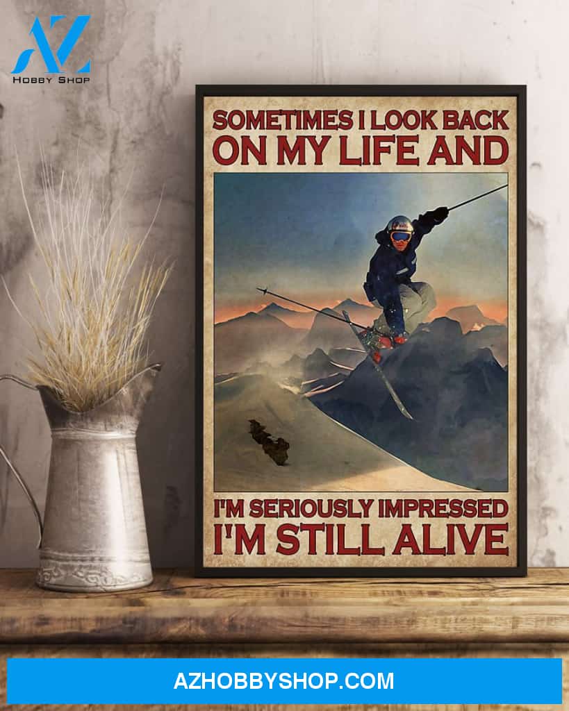Skiing Sometimes I Look Back On My Life Vertical Canvas Wall Art, Wall Decor Visual Art