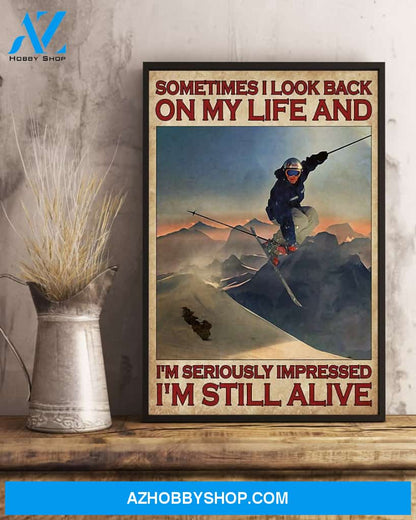 Skiing Sometimes I Look Back On My Life Vertical Canvas Wall Art, Wall Decor Visual Art