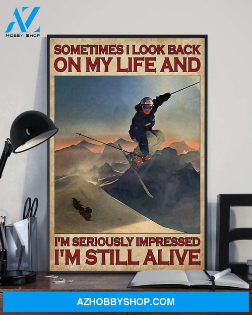 Skiing Sometimes I Look Back On My Life Vertical Canvas Wall Art, Wall Decor Visual Art