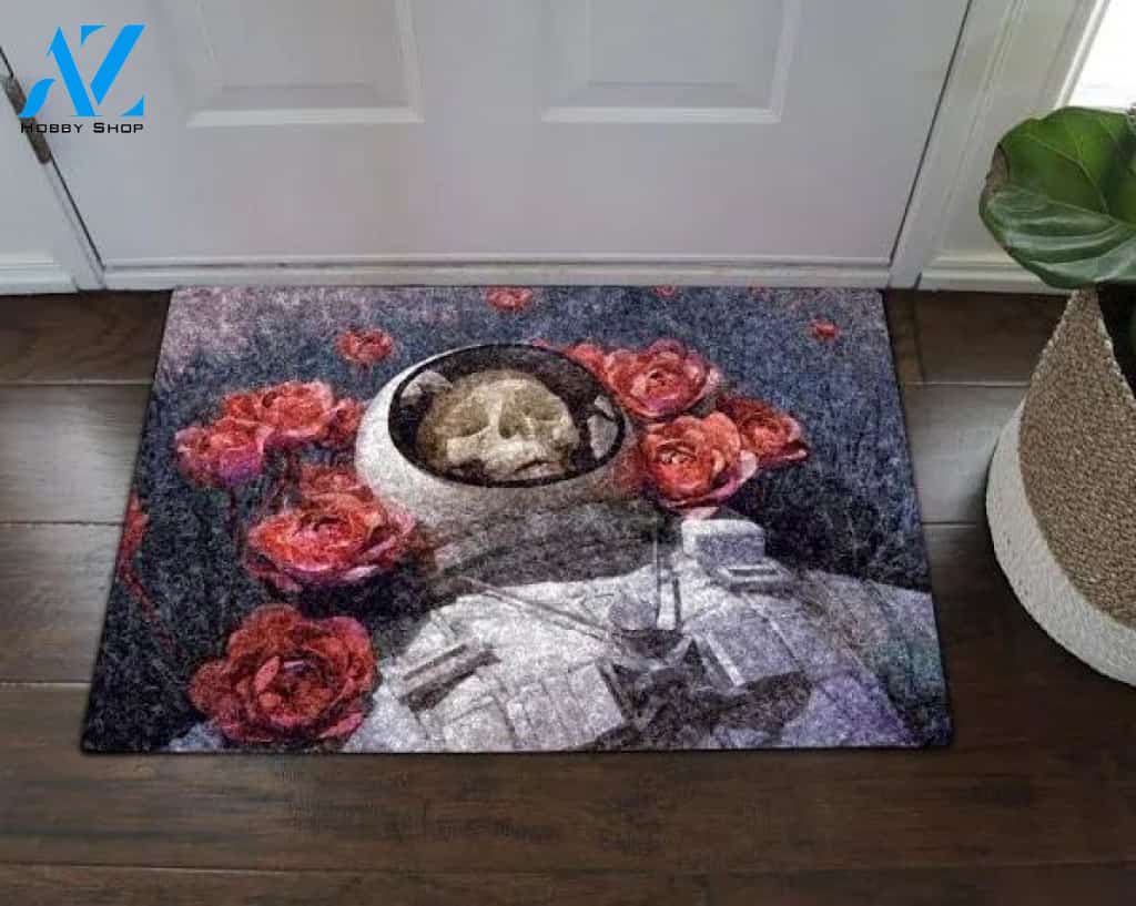 Skull Astronaut With Flower Doormat Welcome Mat House Warming Gift Home Decor Funny Doormat Gift Idea