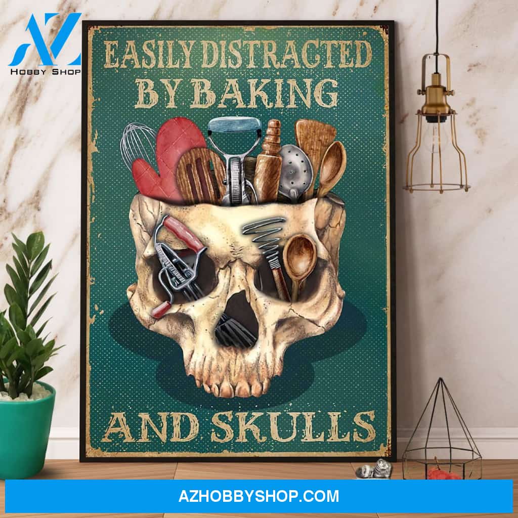 Skull & Baking Easily Distracted By Baking And Skulls Canvas And Poster, Wall Decor Visual Art