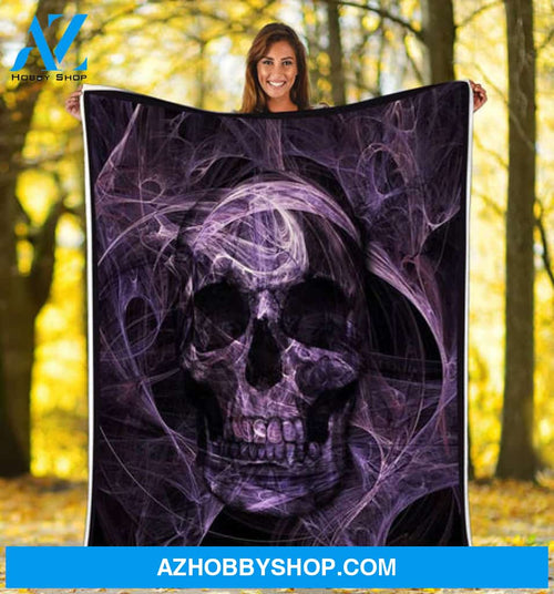 Skull Blanket, Skull Abstract Purple Fleece Blanket
