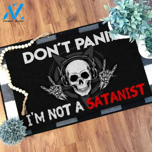 Skull Don't panic I'm not a satanist Doormat | Welcome Mat | House Warming Gift