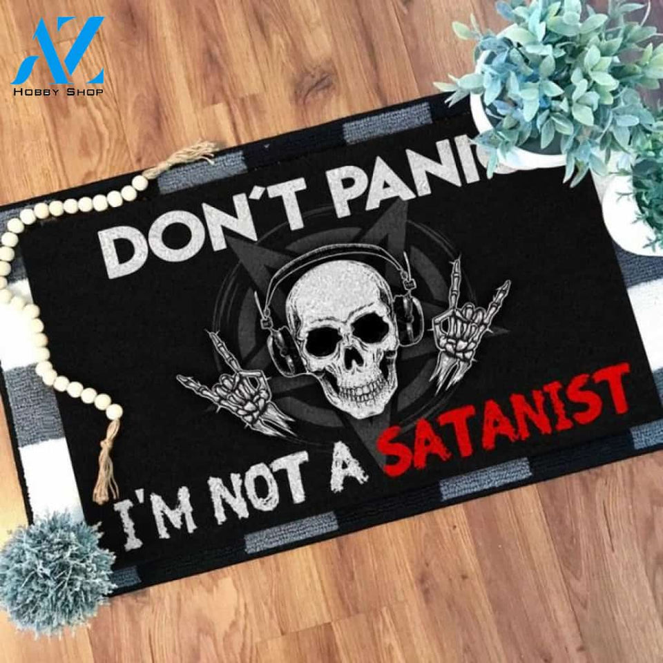 Skull Don't panic I'm not a satanist Doormat | Welcome Mat | House Warming Gift