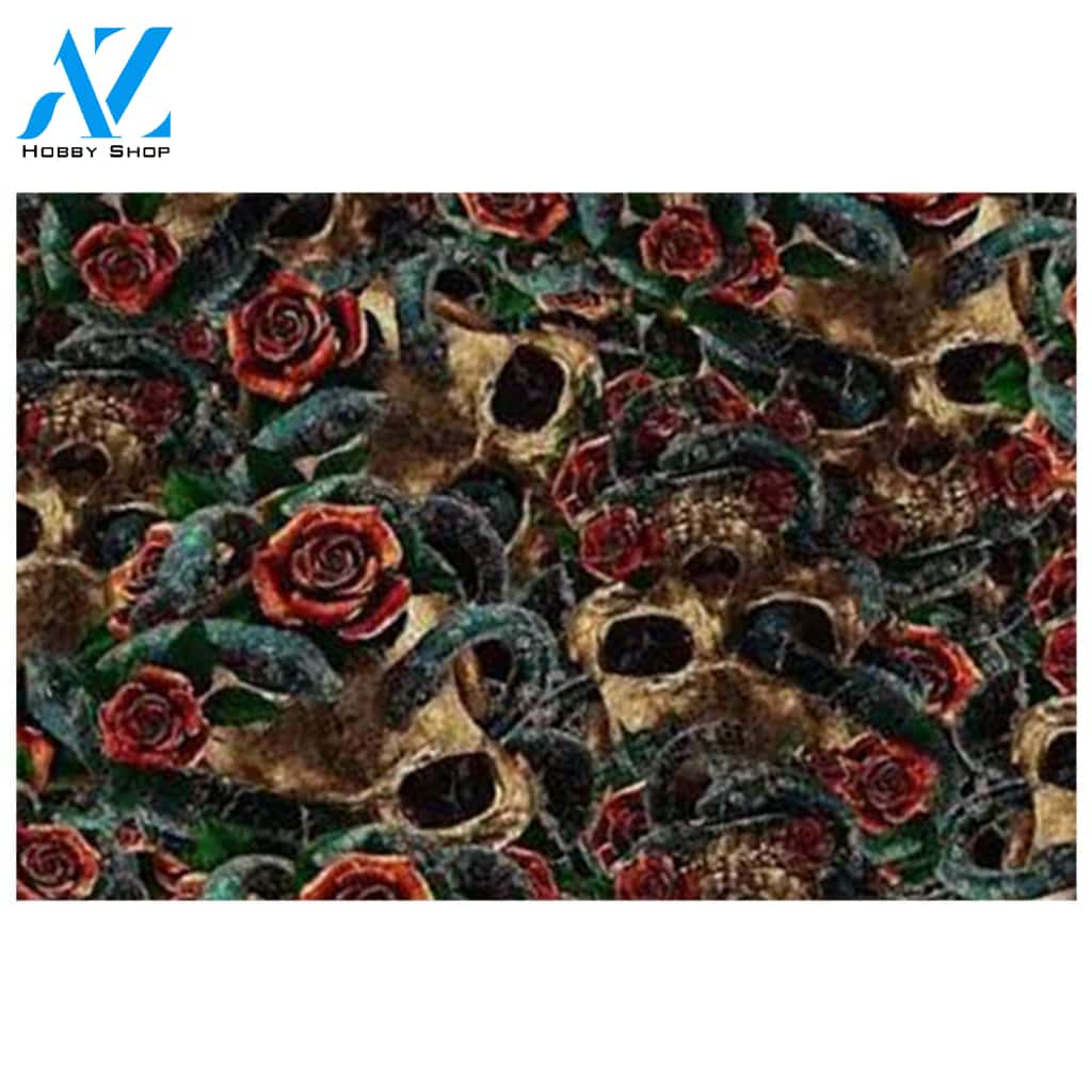 Skull, Flower & Snake Welcome DoorMat Indoor and Outdoor Doormat Warm House Gift Welcome Mat Gift for Friend Family