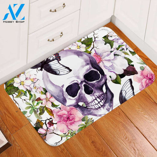 Skull & Flowers Door Mat