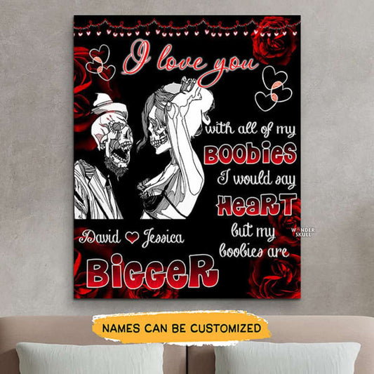 Skull Gothic Couple Funny Vertical Personalized Valentine Canvas Gift