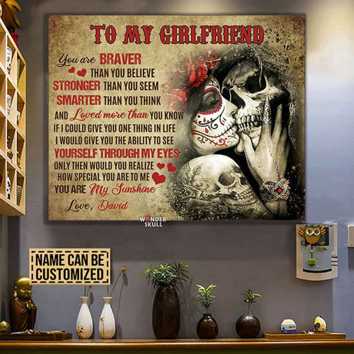 Skull Gothic Couple To My Stronger Smarter Love You More Horizontal Personalized Gift Canvas
