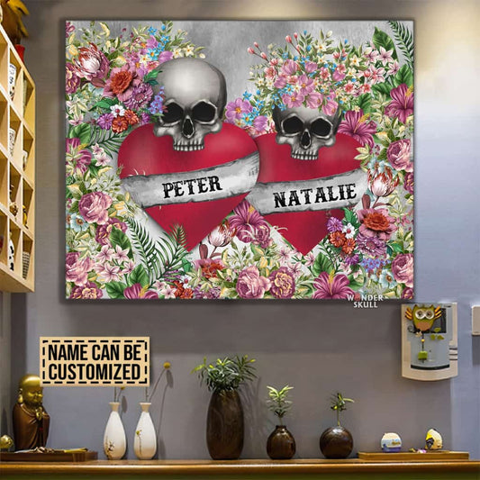 Skull Gothic Flowers Love Couple Personalized Canvas Gallery Wraps