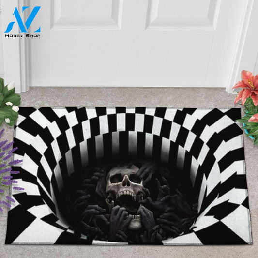 SKULL Halloween Black - White 3D Caro Indoor and Outdoor Doormat Warm House Gift Welcome Mat Gift for Friend Family, Gift For Halloween