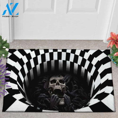 Personalized Name Family House Skull Halloween Black - White 3D Caro Indoor And Outdoor Doormat Warm House Gift Welcome Mat Gift For Friend Family, Gift For Halloween