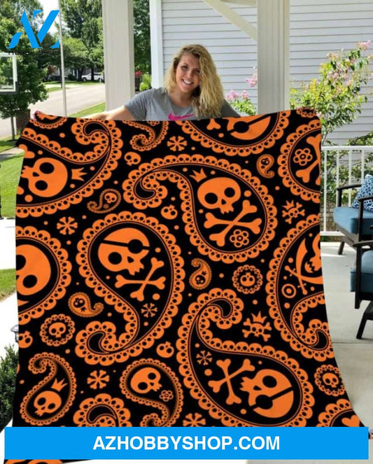 Skull Halloween Pattern Gift Fleece Blanket - Sherpa Blanket