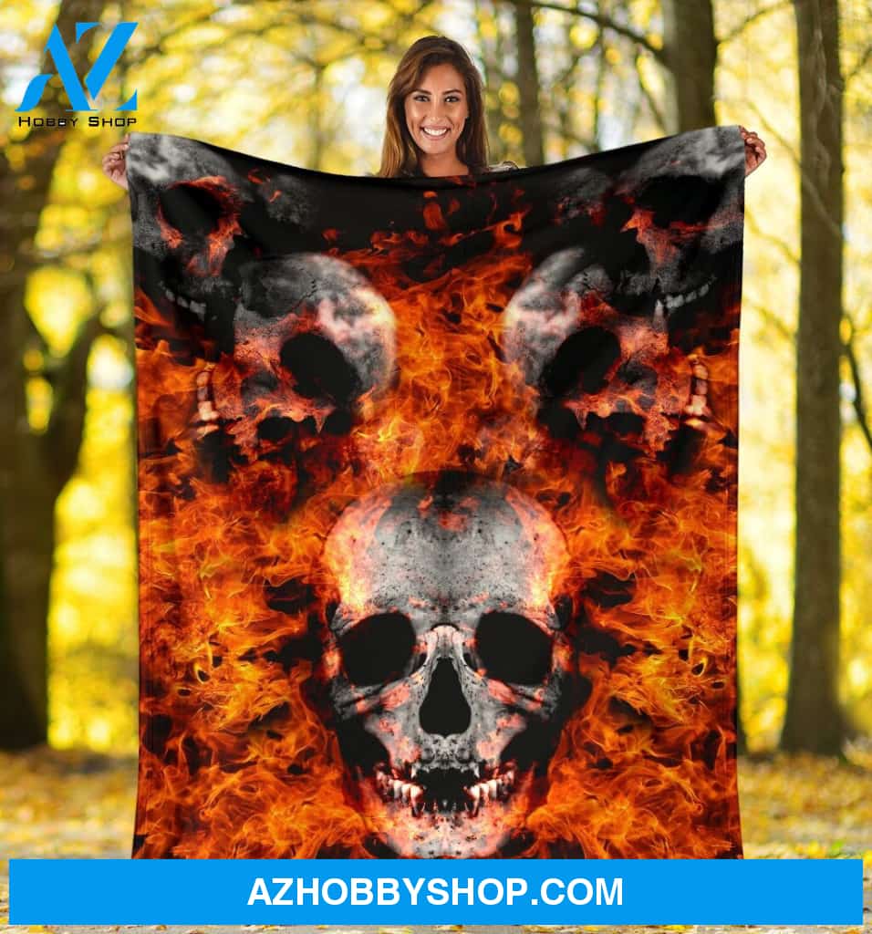 Skull In Flame Inspired Fleece Blanket