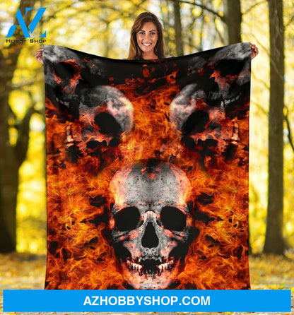 Skull In Flame Inspired Fleece Blanket