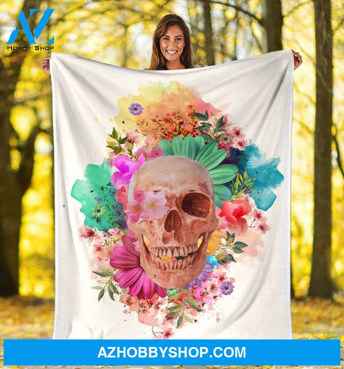 Skull In Flower Festival Inspired Fleece Blanket
