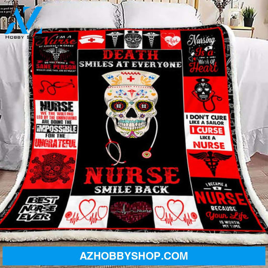 Skull Nurse Smile Back Fleece Blanket