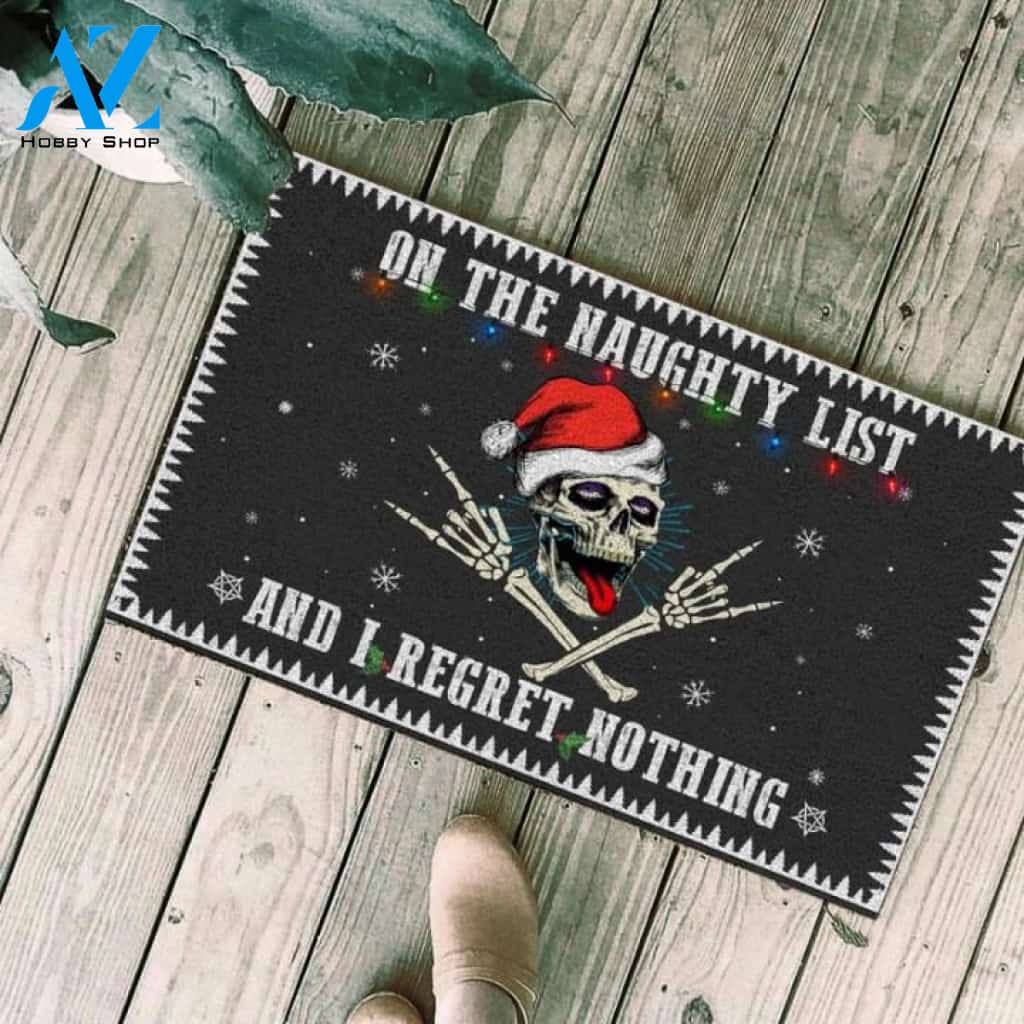Skull On the naughty list and I regret nothing Christmas Doormat | Welcome Mat | House Warming Gift