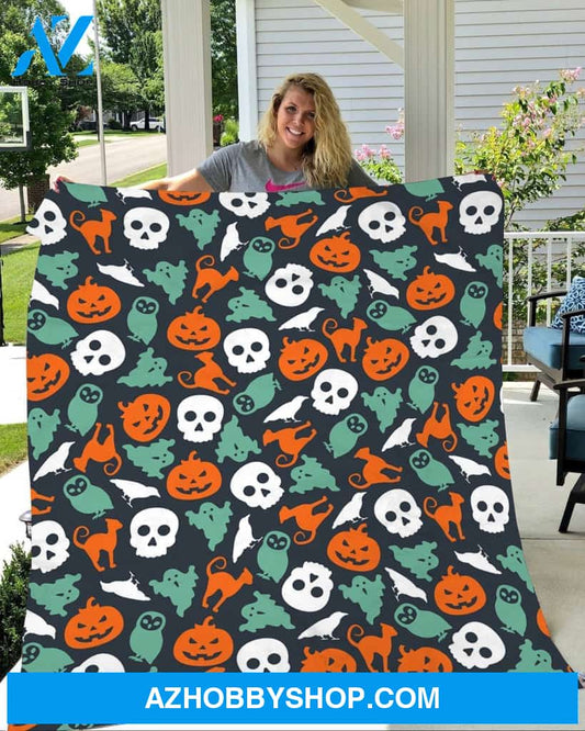 Skull Pumpkin Halloween Gift Fleece Blanket - Sherpa Blanket