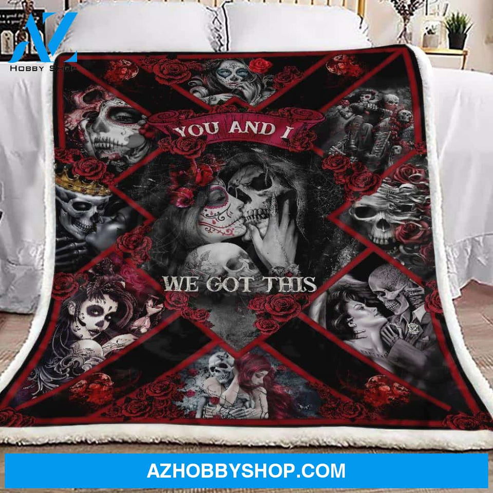 Skull Roses Couple Fleece Blanket