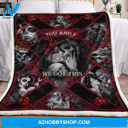 Skull Roses Couple Fleece Blanket