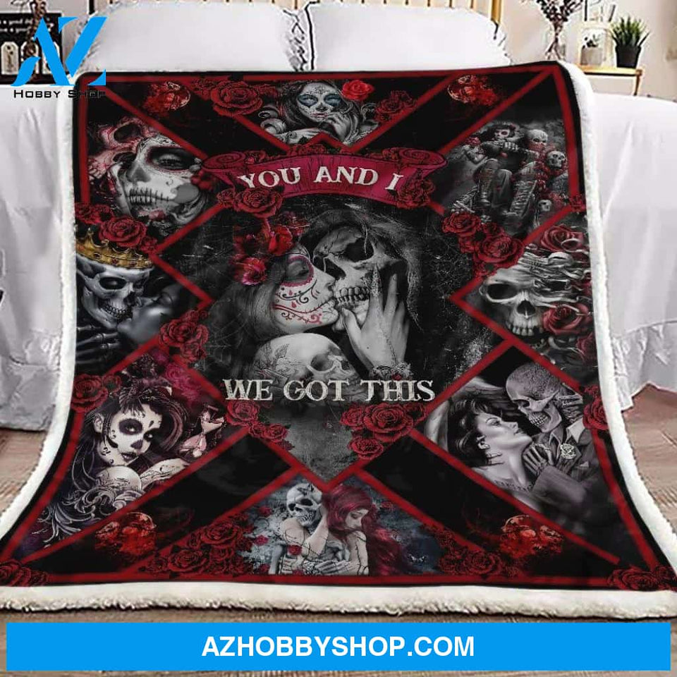 Skull Roses Couple Fleece Blanket