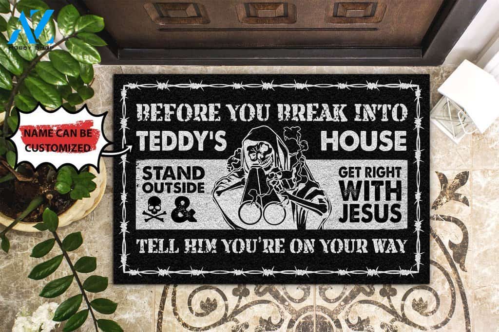 Skull Stand Outside And Get Right Custom Doormat | Welcome Mat | House Warming Gift