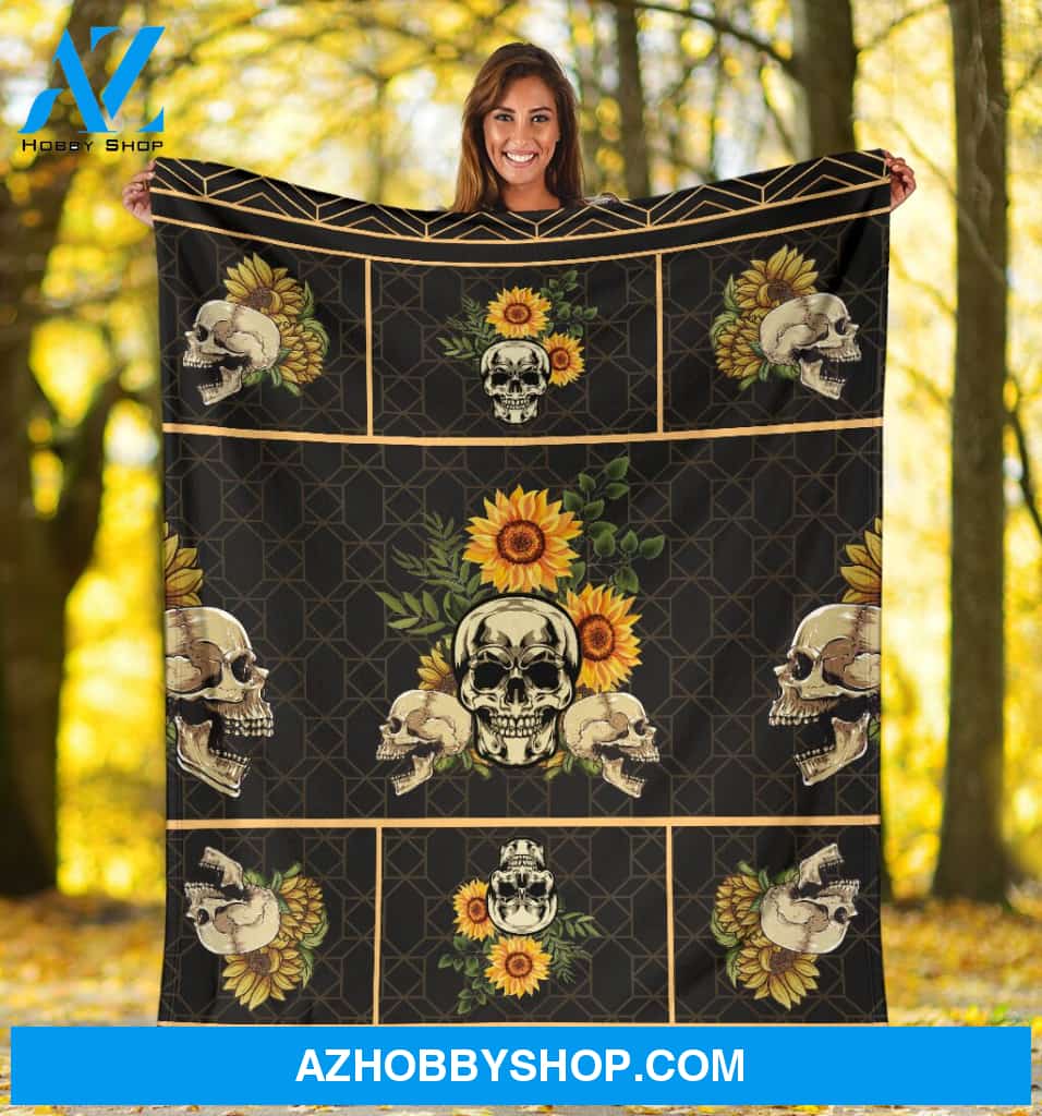 Skull Sunflower Inspired Fleece Blanket