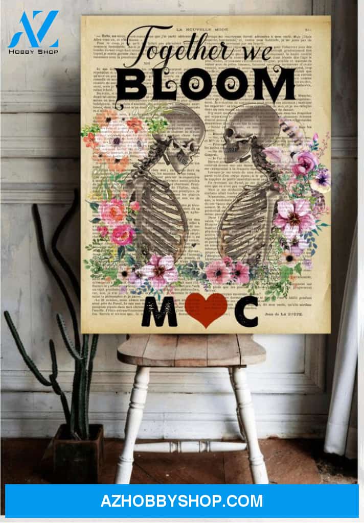 Skull together we bloom - Matte canvas, custom canvas, custom gift, valentine gift, gift for couple love skull