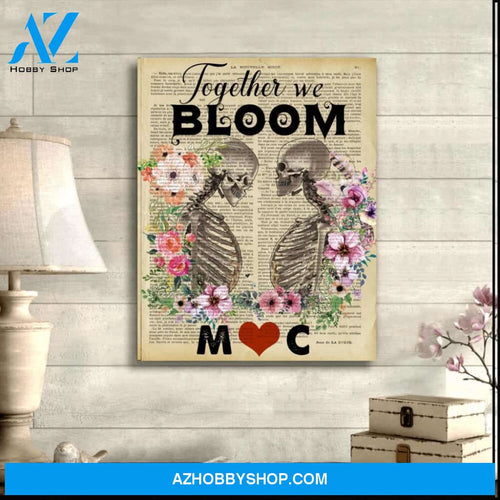 Skull together we bloom - Matte canvas, custom canvas, custom gift, valentine gift, gift for couple love skull