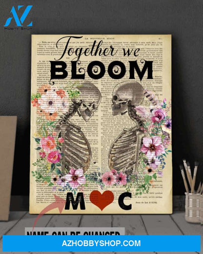 Skull together we bloom - Matte canvas, custom canvas, custom gift, valentine gift, gift for couple love skull