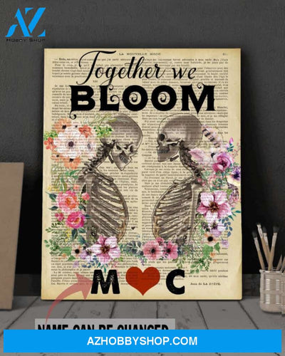 Skull together we bloom - Matte canvas, custom canvas, custom gift, valentine gift, gift for couple love skull