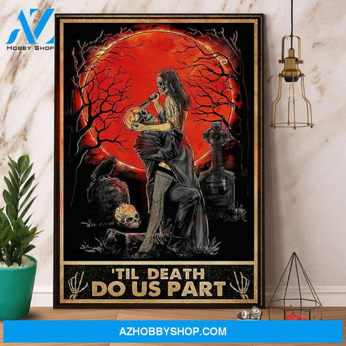 Skull Under The Red Moon Til Death Do Us Part Canvas And Poster, Wall Decor Visual Art