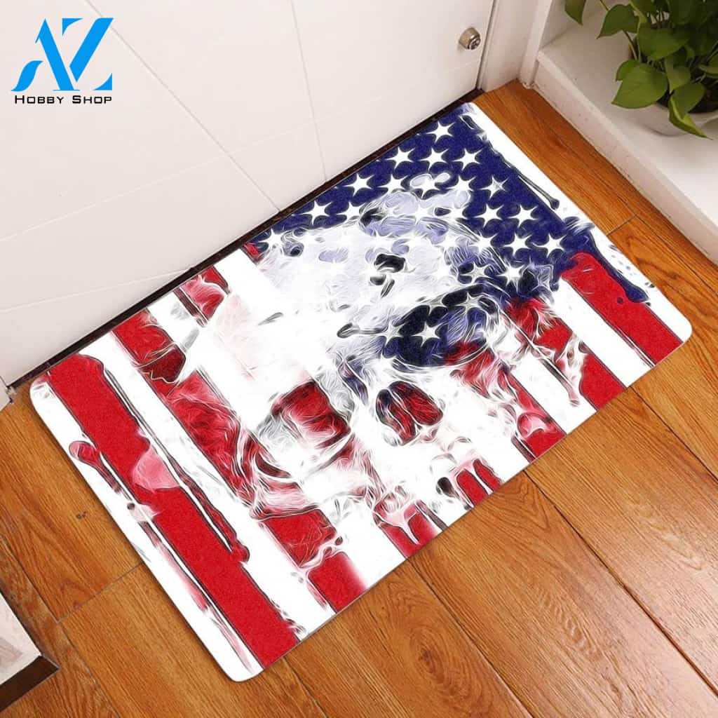 Skull Usa Flag Pattern Doormat