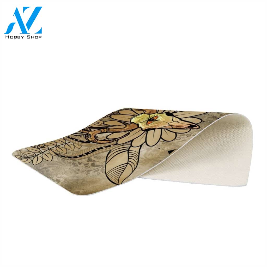 Skull With Floral Elements Rectangular Doormat