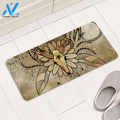 Skull With Floral Elements Rectangular Doormat