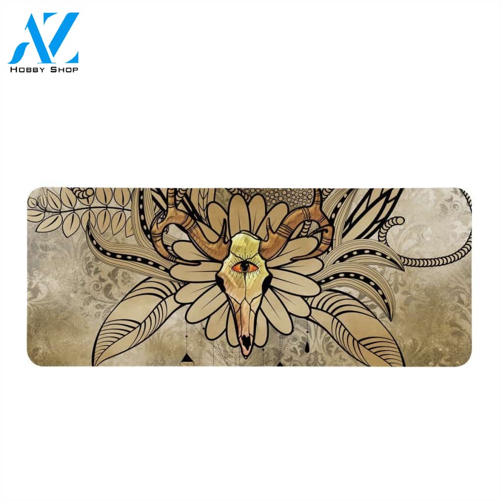 Skull With Floral Elements Rectangular Doormat