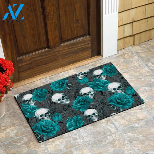 Skull With Flower Blue Doormat SK-DM-0Q24 Blue