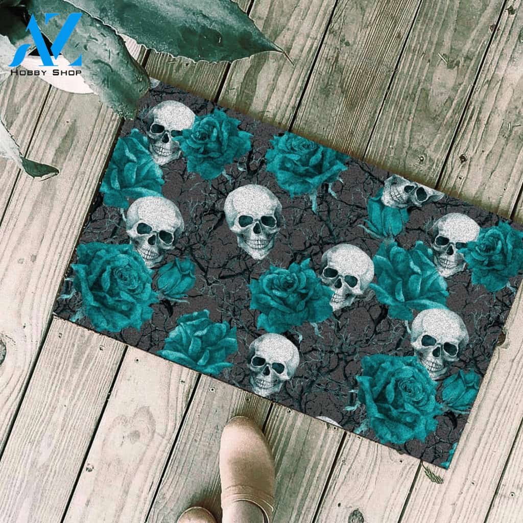 Skull With Flower Blue Doormat SK-DM-0Q24 Blue