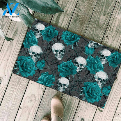 Skull With Flower Blue Doormat SK-DM-0Q24 Blue