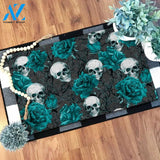 Skull With Flower Blue Doormat SK-DM-0Q24 Blue