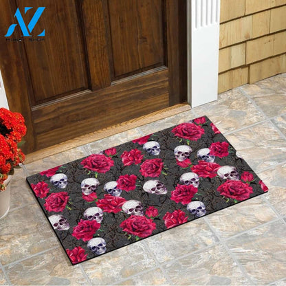 Skull With Flower Doormat SK-DM-0Q24 Red