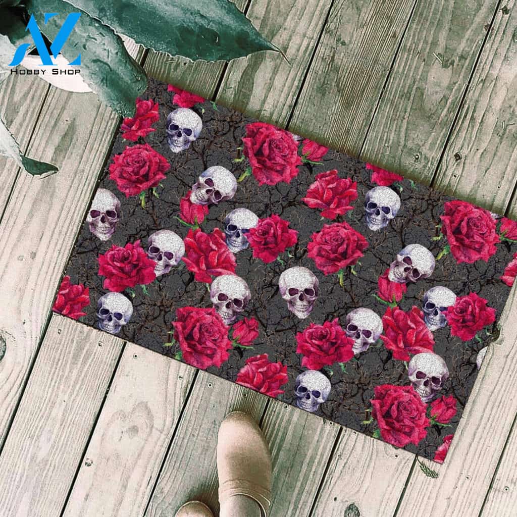 Skull With Flower Doormat SK-DM-0Q24 Red