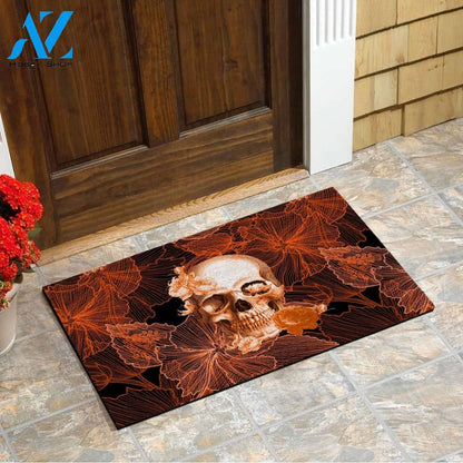 Skull With Flower Orange Doormat SK-DM-0Q27