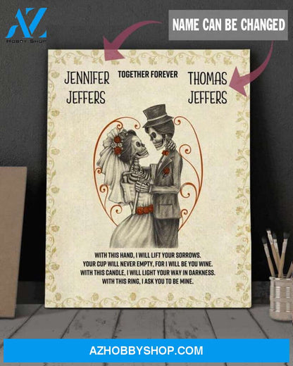 Skull, with this ring I ask you to be mine - Matte canvas customized love canvas