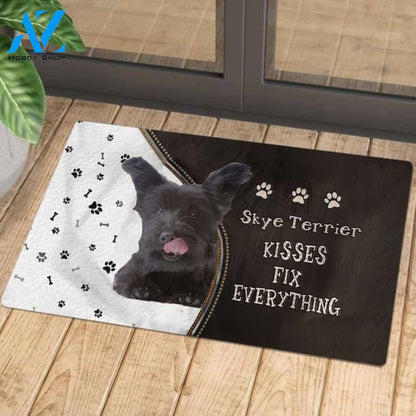 Skye Terrier Doormat, Kisses Fix Everything Doormat, Dog Welcome Mat, Funny Welcome Mats for Dogs Lovers