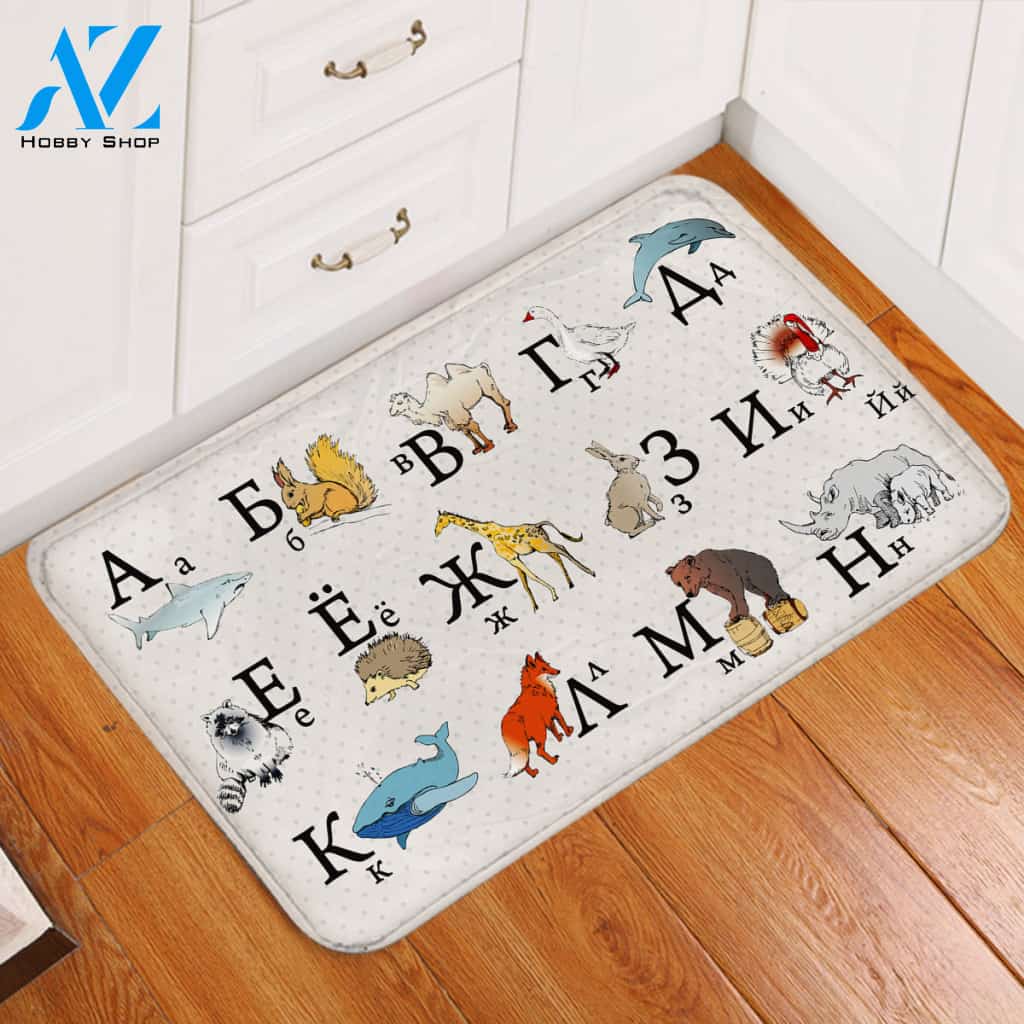 Slavic Alphabet White Door Mat