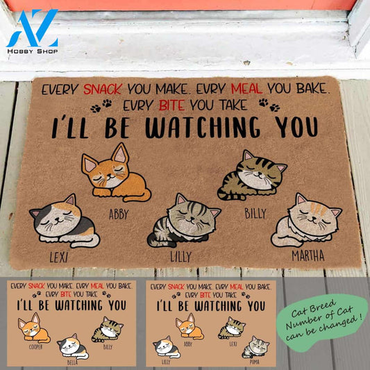 Sleeping Cat , Every Snack You Make, Every Meal You Bake, Every Bite You Take, I'll be Watching You, Cat Personalized Doormat TV06