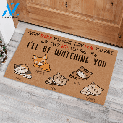 Sleeping Cat , Every Snack You Make, Every Meal You Bake, Every Bite You Take, I'll be Watching You, Cat Personalized Doormat TV06