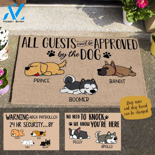 Sleeping Dog , All Guest Must Be Approved | No Need To Knock We Know You Are Here Personalized Dog Doormat HQ