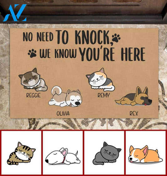 Sleeping Dog And Cat, All Guest Must Be Approved | No Need To Knock We Know You Are Here | 24h Patrolled Area Personalized Doormat